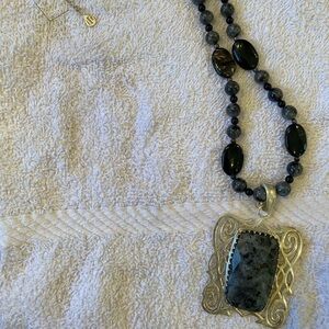 Barse Elegant Silver and Black Stone Necklace